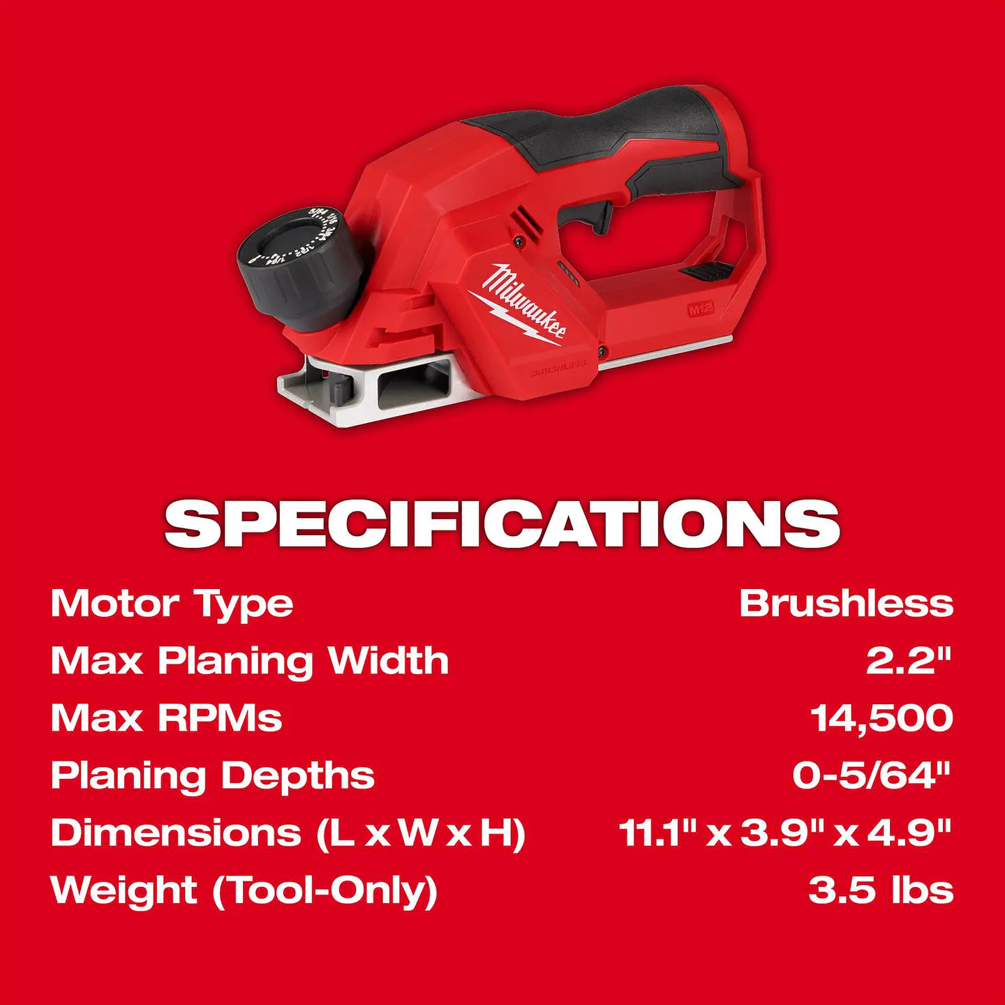 Cepillo Inalambrico M12 Milwaukee Brushless 50.8mm 2524-20 4