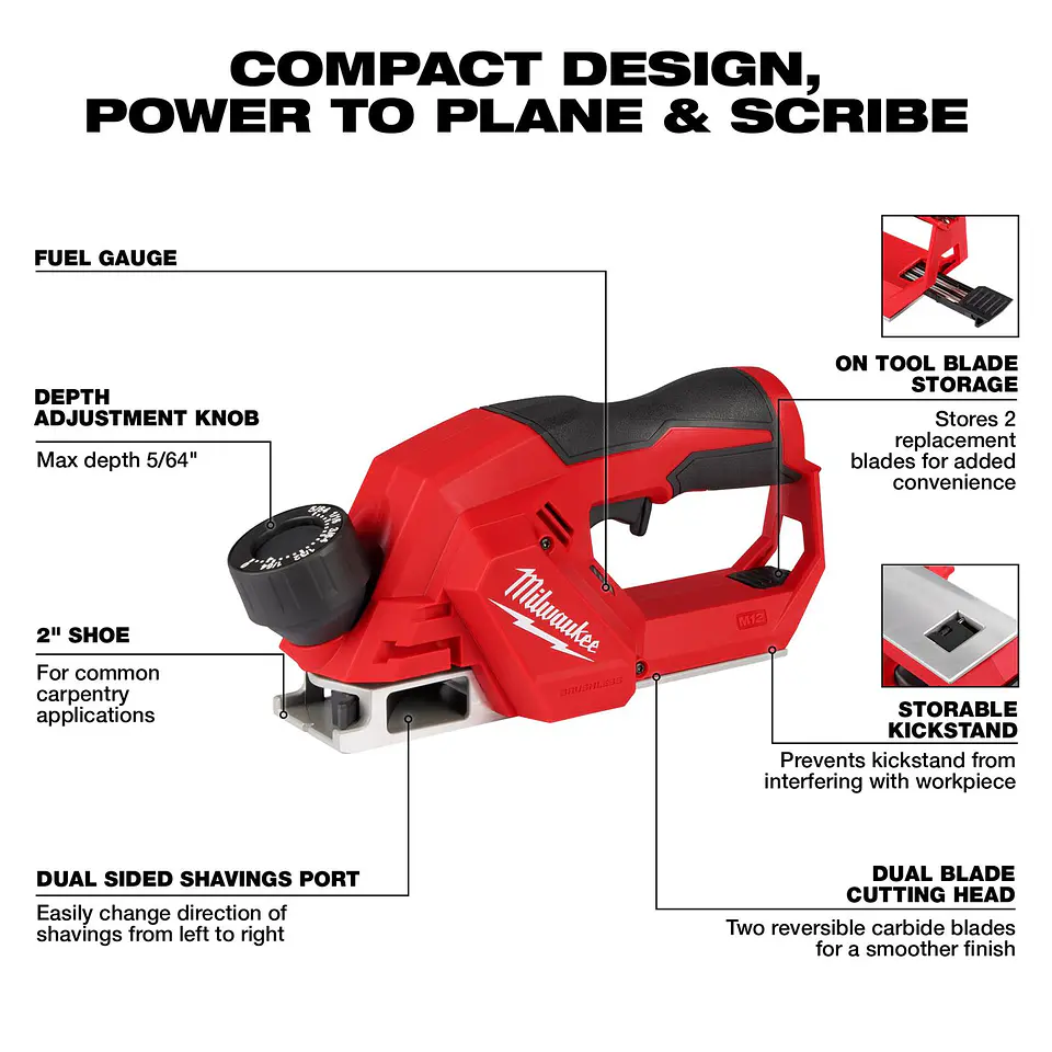 Cepillo Inalambrico M12 Milwaukee Brushless 50.8mm 2524-20 5