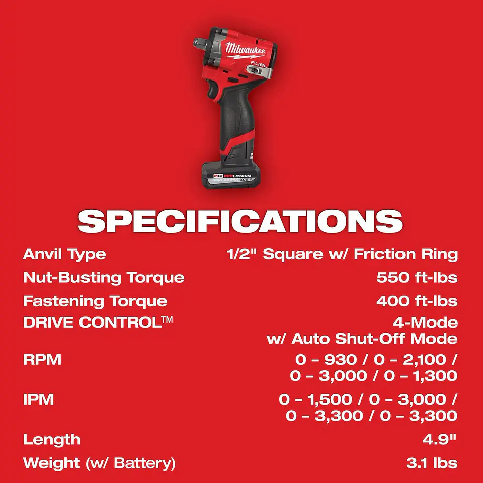 Kit Llave Impacto Inalambrica M12 FUEL Milwaukee 1/2