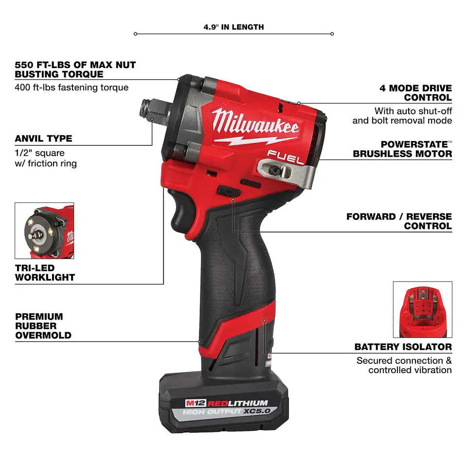 Kit Llave Impacto Inalambrica M12 FUEL Milwaukee 1/2