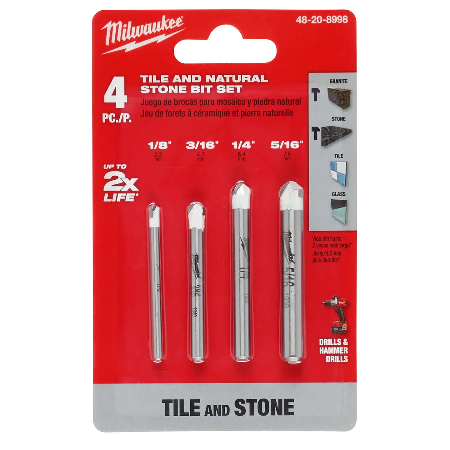 Juego Brocas Milwaukee Azulejo y Piedra Natural 48-20-8998 2