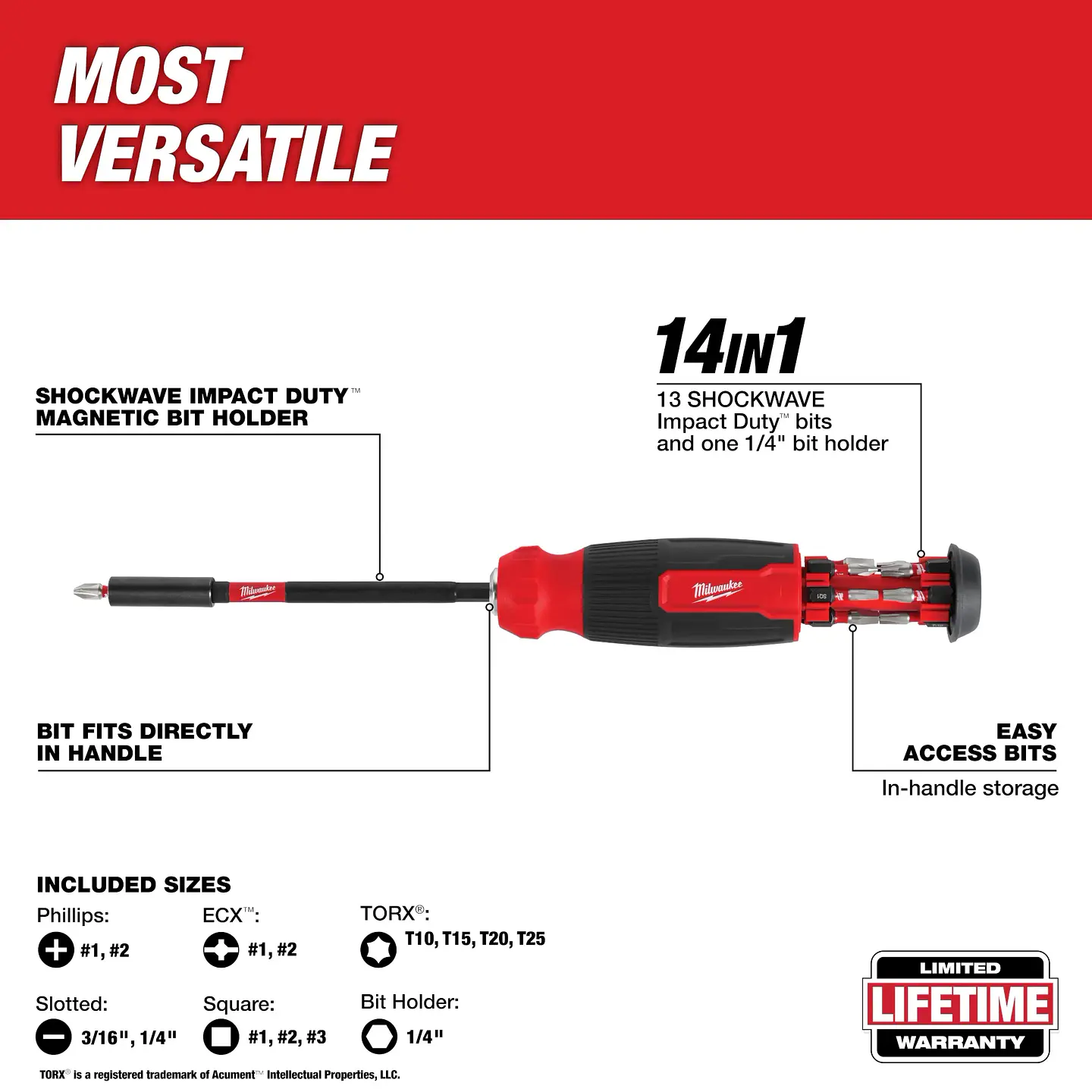 Destornillador Multi-Bit Milwaukee 14 en 1 SHOCKWAVE 48-22-2915 3