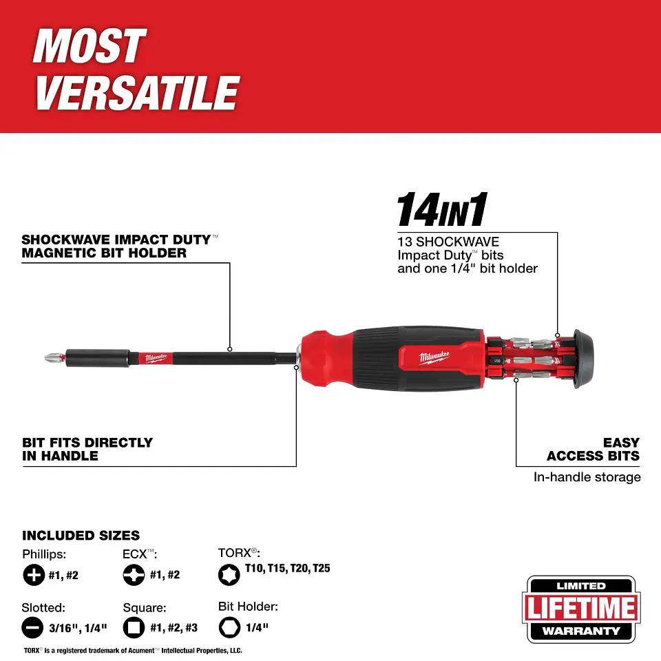 Destornillador Multi-Bit Milwaukee 14 en 1 SHOCKWAVE 48-22-2915 3