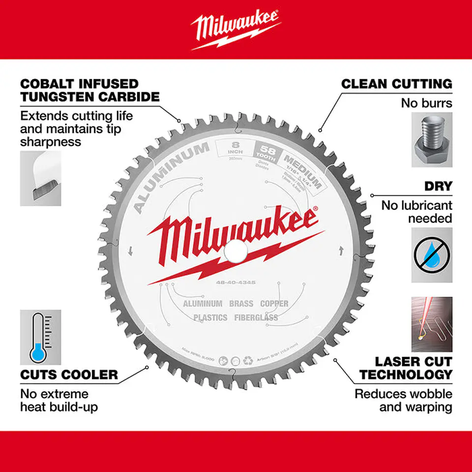 Disco Sierra Circular Milwaukee para Aluminio 8