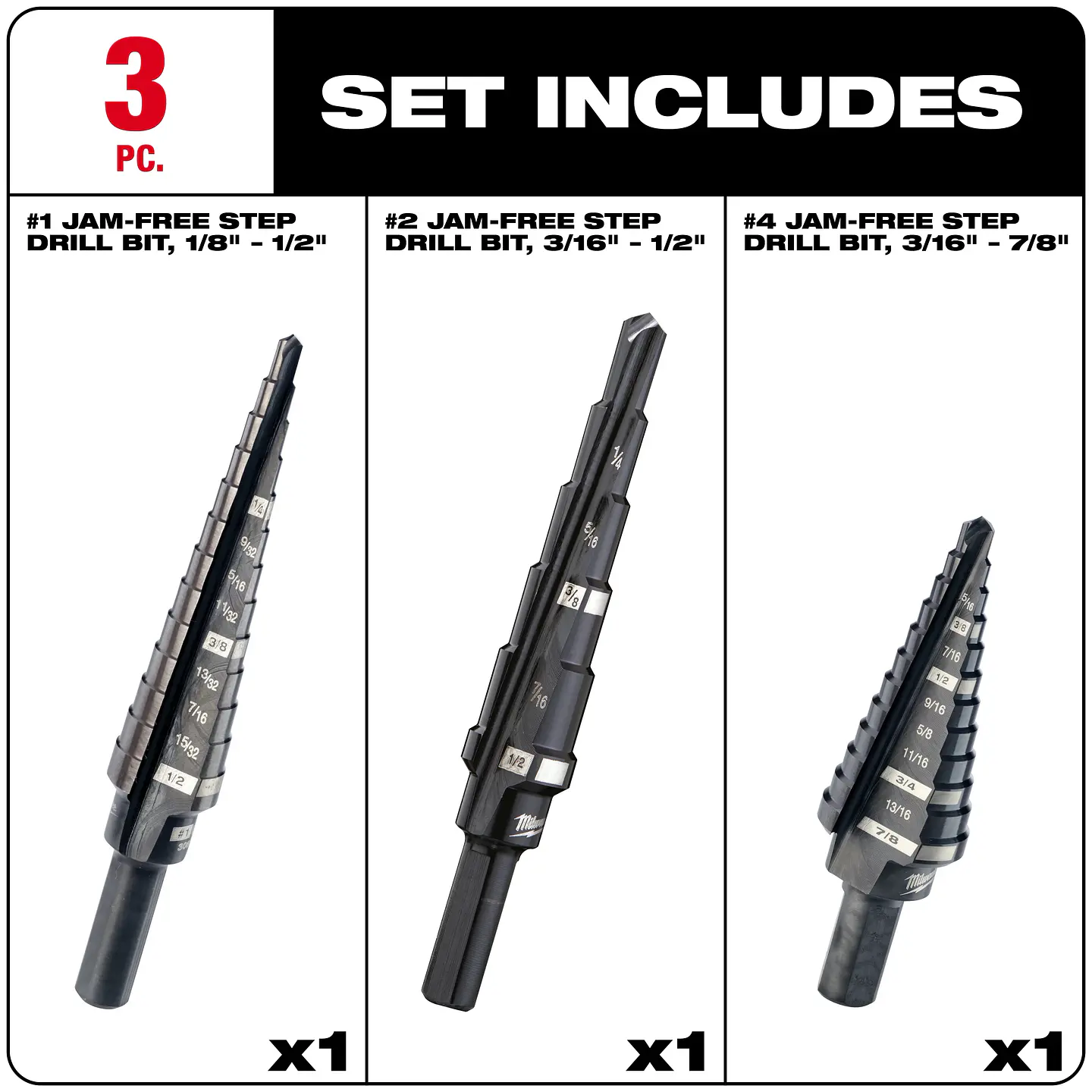 Set Brocas Escalonadas Milwaukee 3 Piezas 48-89-9221 6