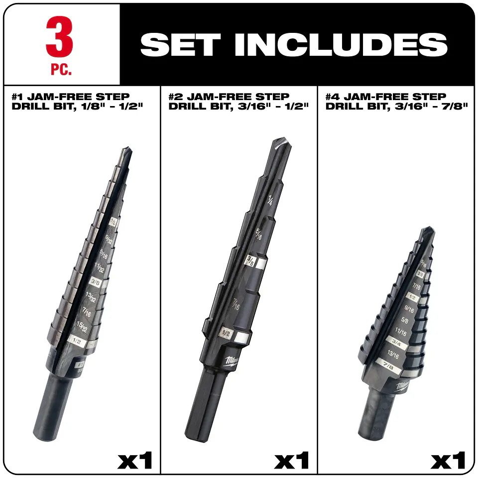 Set Brocas Escalonadas Milwaukee 3 Piezas 48-89-9221 6