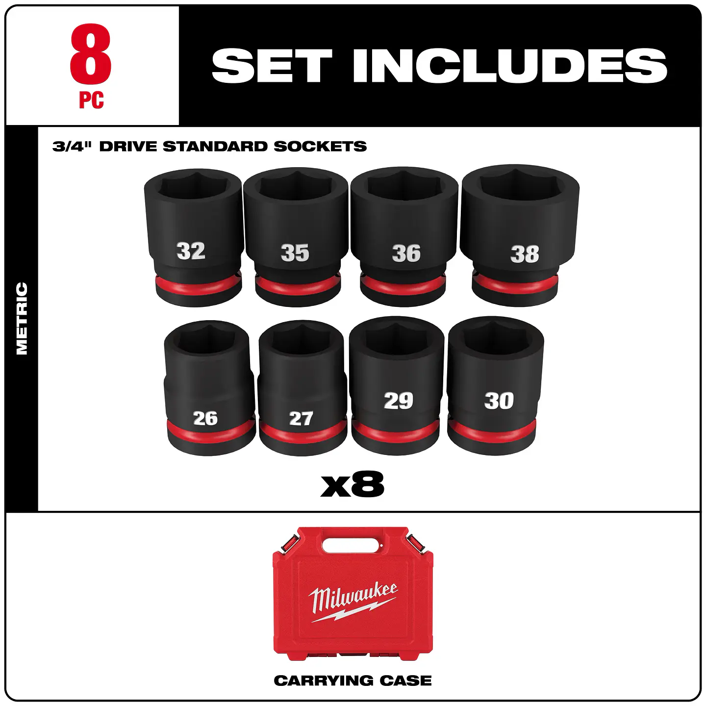 Set Dados Metricos Milwaukee SHOCKWAVE 3/4