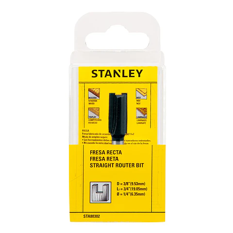 Fresa Recta 3/8” vástago 1/4" Stanley STA80302