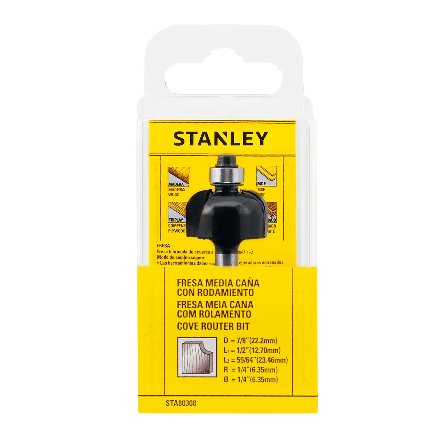 Fresa Media Caña C/Rodamiento 1-1/4” x 1/4” Stanley STA80308 1