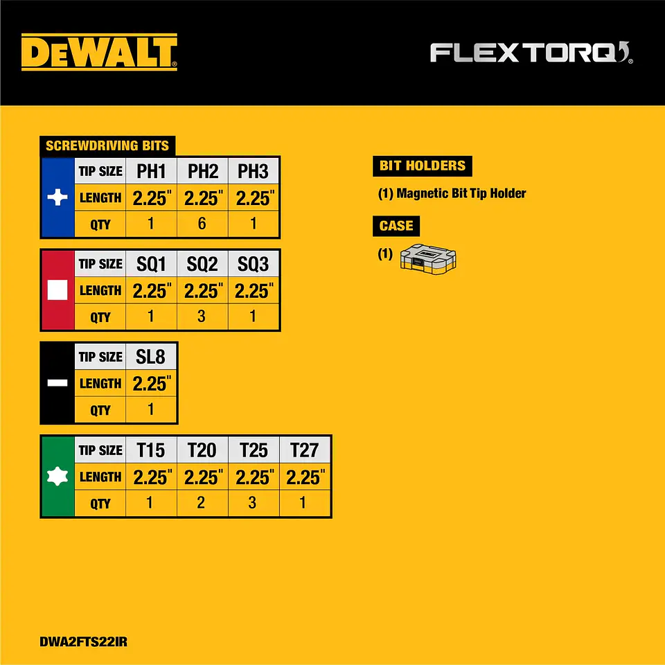 Set de Puntas 22 Piezas Flextorq Dewalt DWA2FTS22IR 3