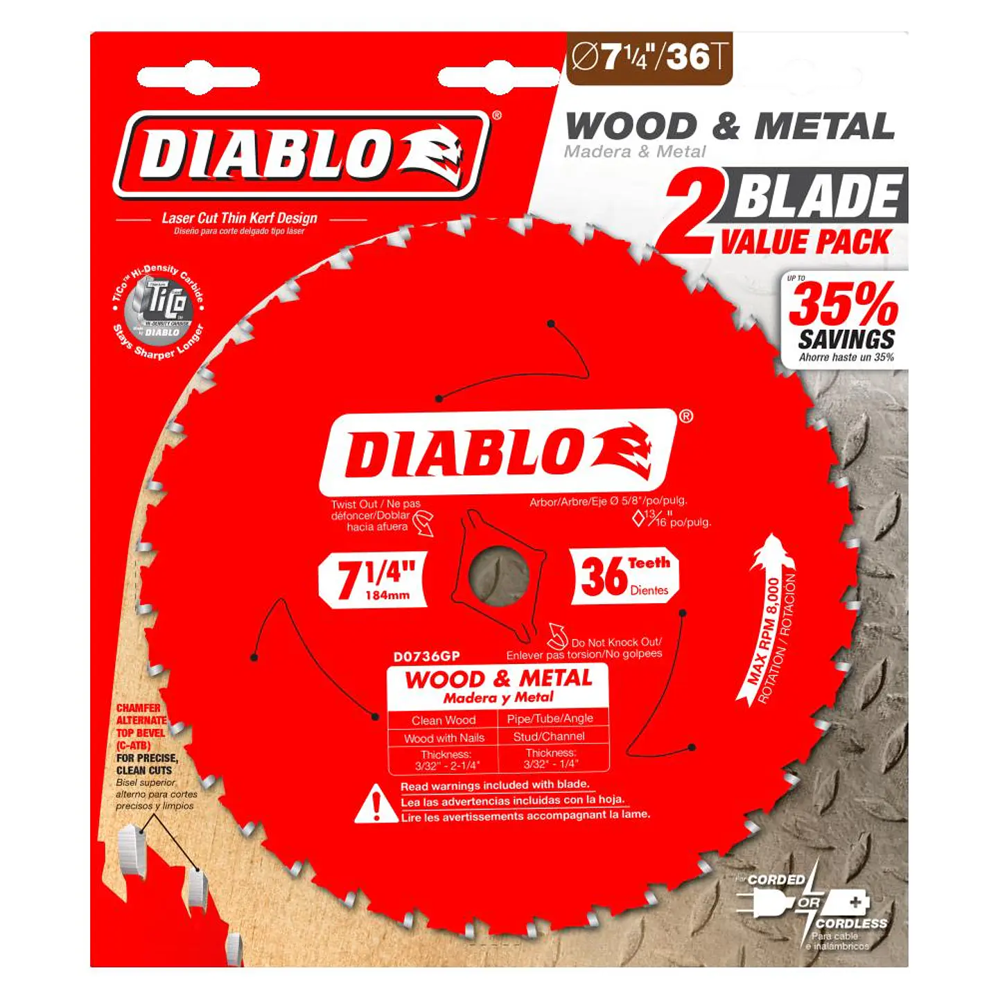 Pack 2 Discos Sierra Circular Madera y Metal 7 1/4