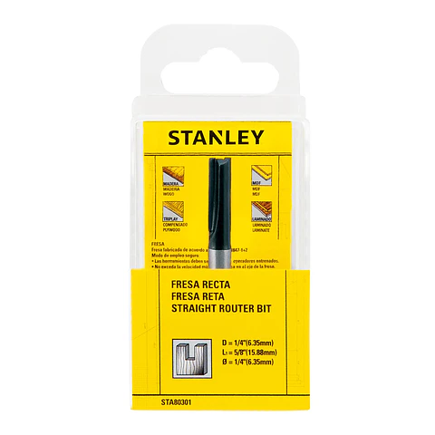 Fresa Recta 1/4” Vástago 1/4" Stanley STA80301