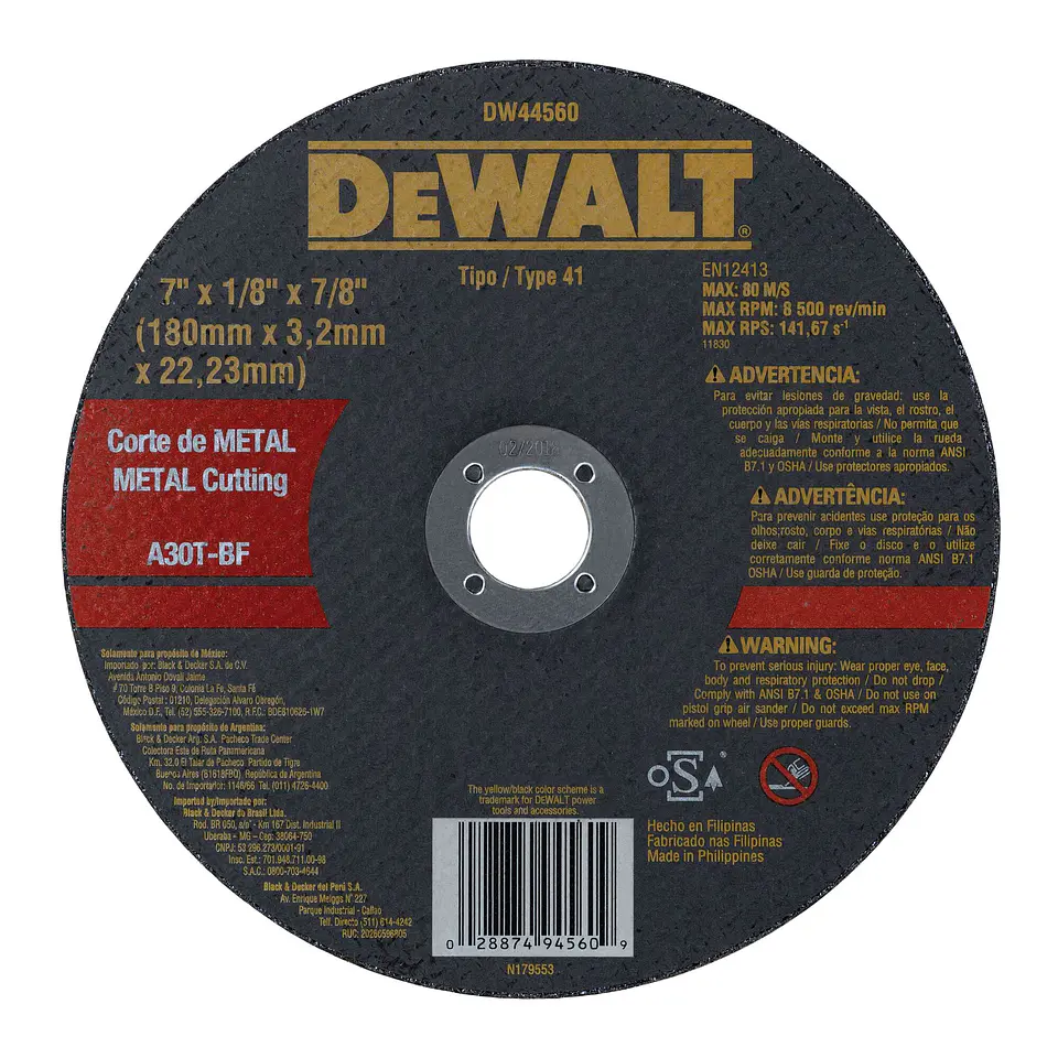 Disco Corte Metal 7” x 1/8” x 7/8” Dewalt DW44560 1