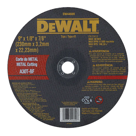 Disco Corte Metal 9” x 1/8” x 7/8” Dewalt DW44600
