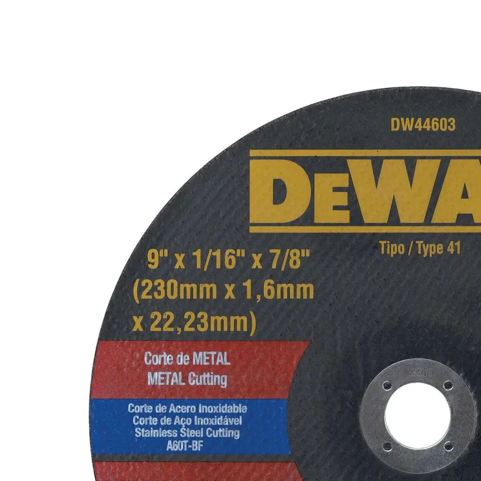 Disco Corte Metal Inox 9” x 1/16” x 7/8” Dewalt DW44603 2