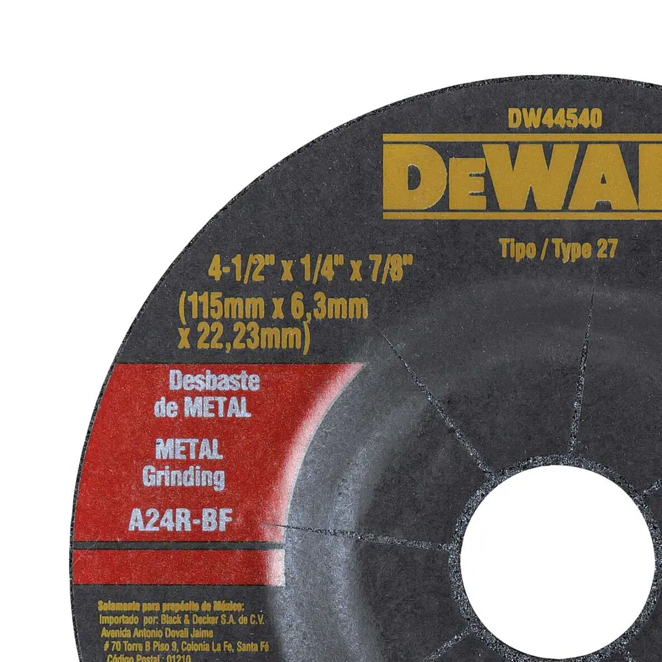 Disco Desbaste Metal 4 1/2” x 1/4” x 7/8” Dewalt DW44540 2