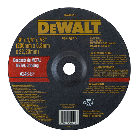Disco Desbaste Metal 9” x 1/4” x 7/8” Dewalt DW44610