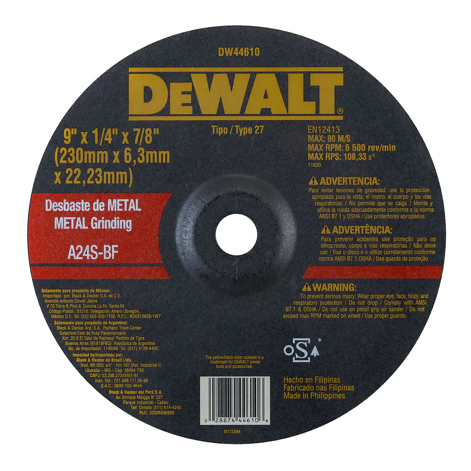 Disco Desbaste Metal 9” x 1/4” x 7/8” Dewalt DW44610 1