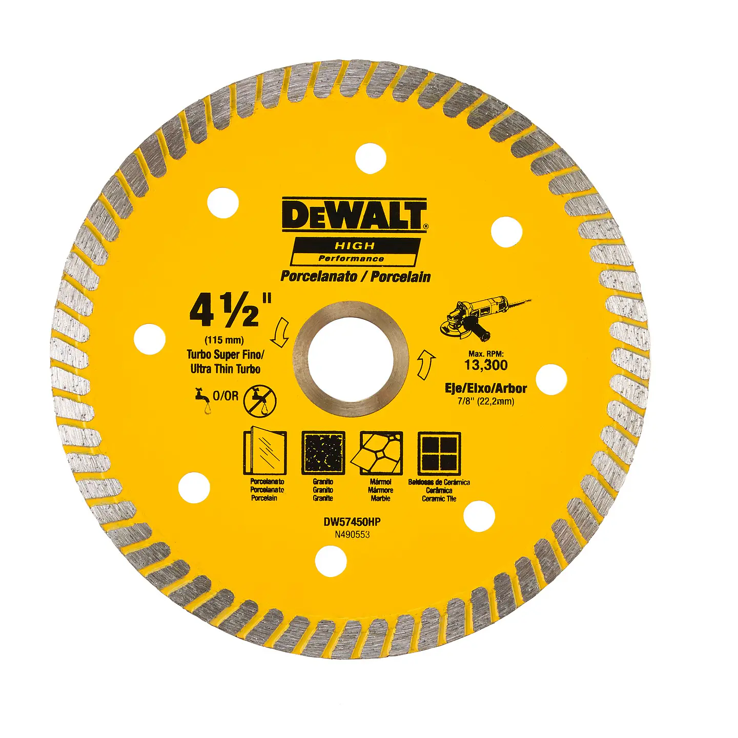 Disco Diamantado Ranurado 4-1/2” Super Fino Dewalt DW57450HP 2
