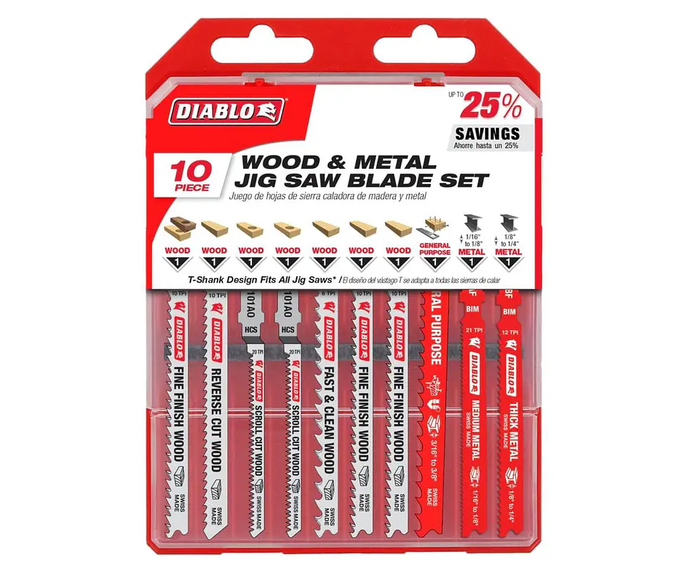 Set de 10 Hojas Sierra Caladora Madera Metal Diablo DJT10S 1