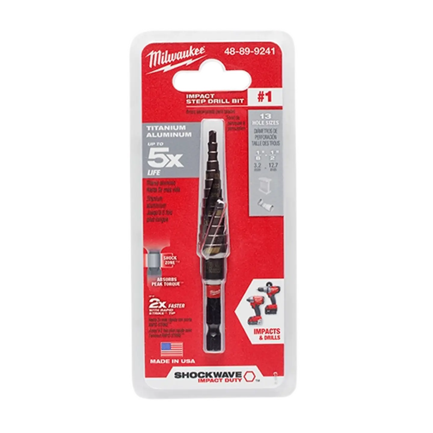 Broca Escalonada Shockwave 1/8 a 1/2 Milwaukee 48-89-9241 4