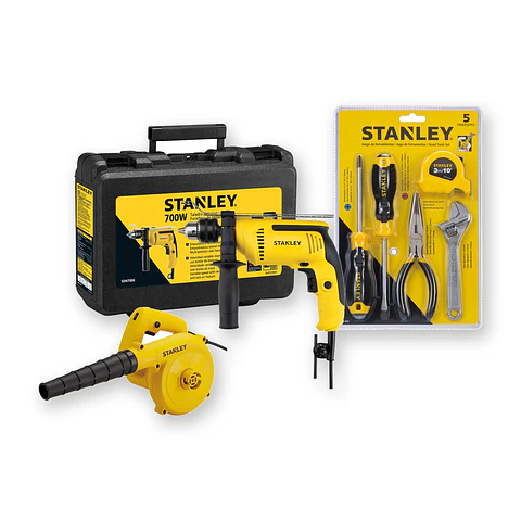 Kit Stanley Taladro Percutor 700W + Soplador + Set 5 Htas OFERTA