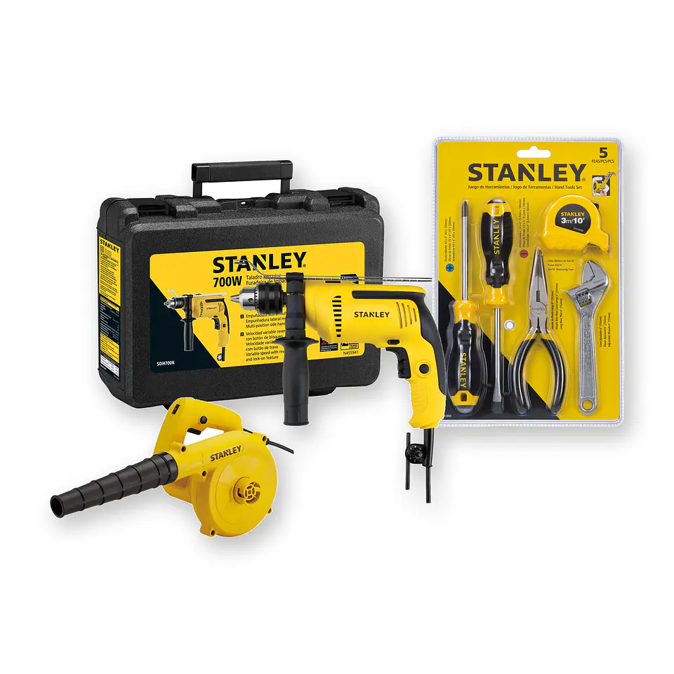 Kit Stanley Taladro Percutor 700W + Soplador + Set 5 Htas OFERTA 1