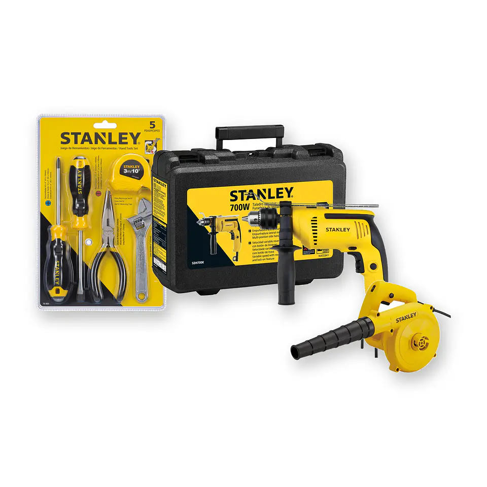 Kit Stanley Taladro Percutor 700W + Soplador + Set 5 Htas OFERTA 5