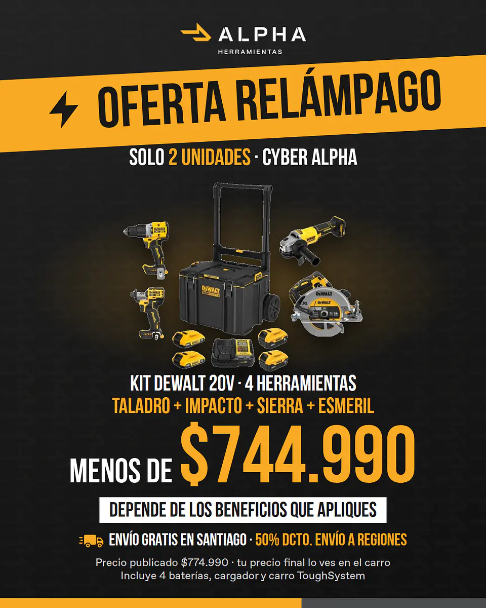 Kit DeWALT 20V 4 Herramientas + Caja Rodante ToughSystem - Oferta Relámpago Cyber 1