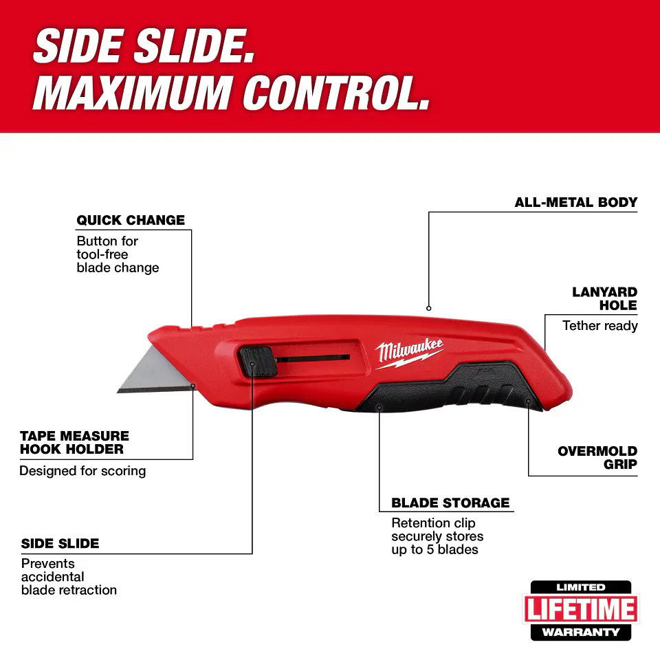 Cuchillo Utilitario Milwaukee Deslizamiento Lateral 48-22-1515 2