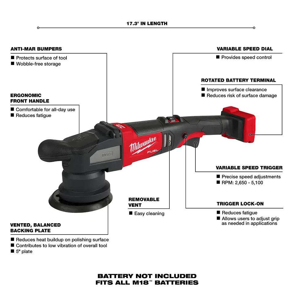 Pulidora Orbital Aleatoria Milwaukee M18 FUEL 15mm Solo Herramienta 2684-20 4