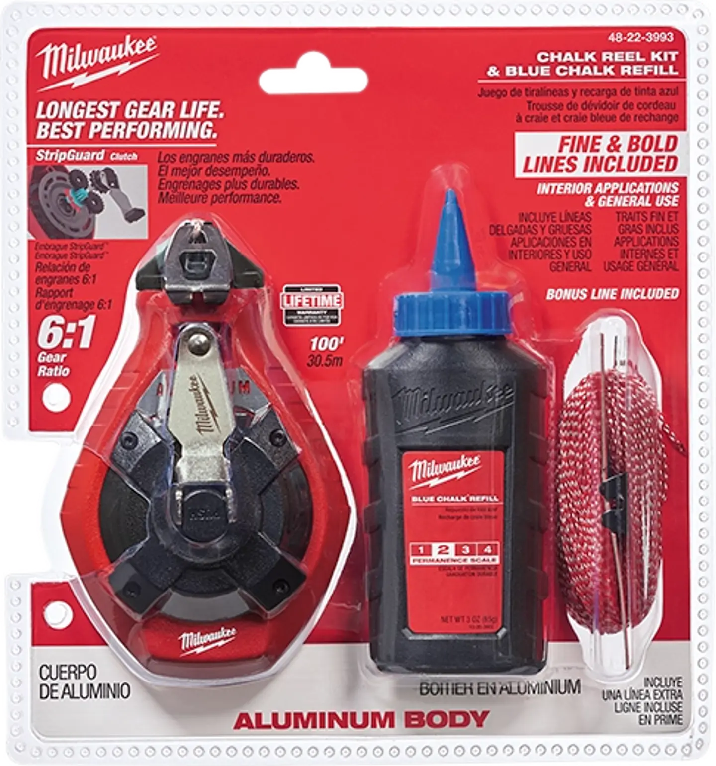 Tizador de Aluminio Milwaukee 30 m con Tiza Azul y Linea Extra 48-22-3993 1
