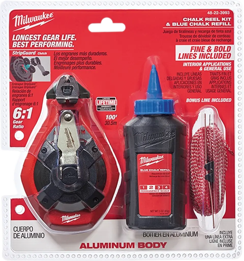 Tizador de Aluminio Milwaukee 30 m con Tiza Azul y Linea Extra 48-22-3993 1