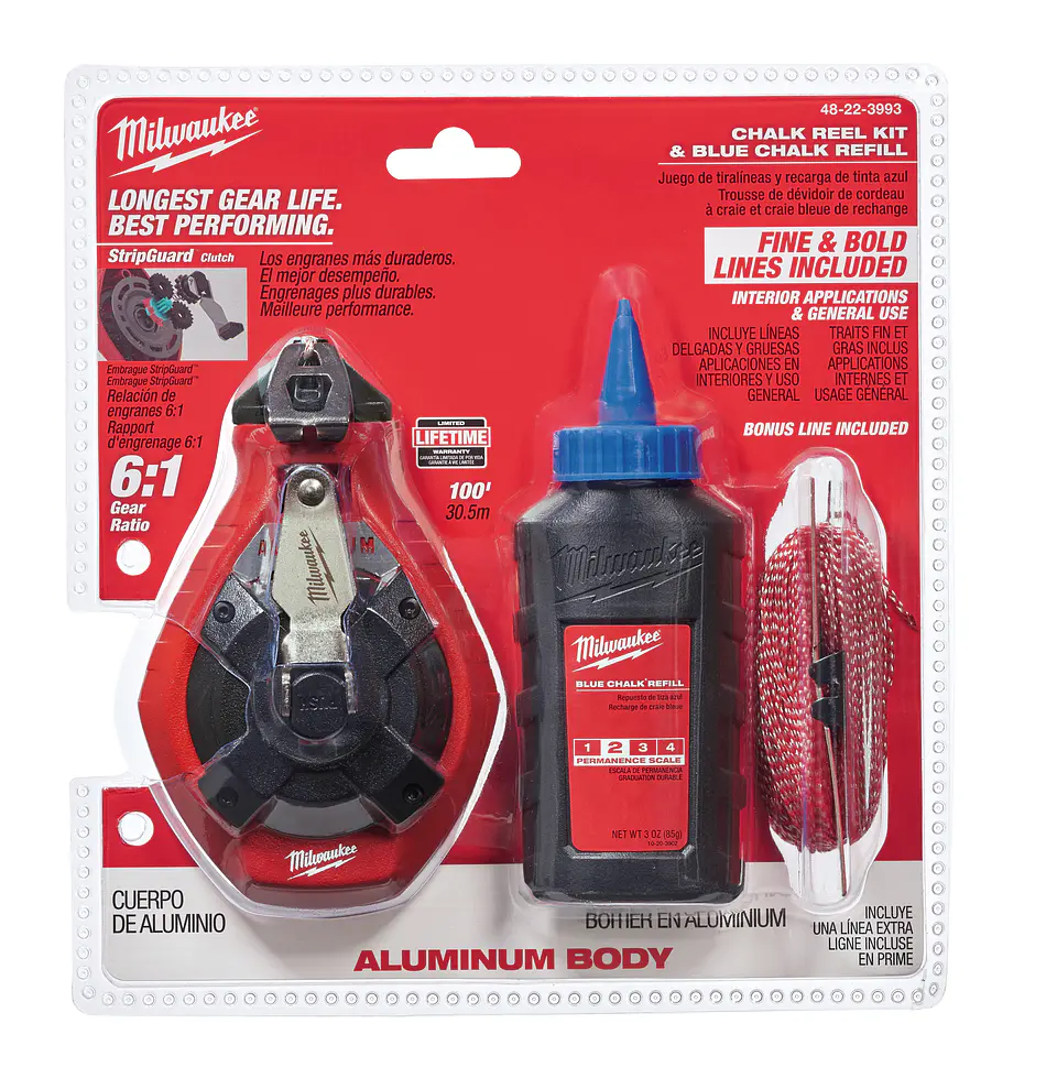 Tizador de Aluminio Milwaukee 30 m con Tiza Azul y Linea Extra 48-22-3993 2