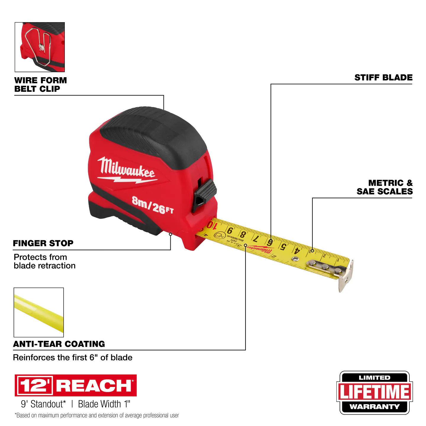 Huincha de Medir Milwaukee Compacta 8m/26' 48-22-1726 3