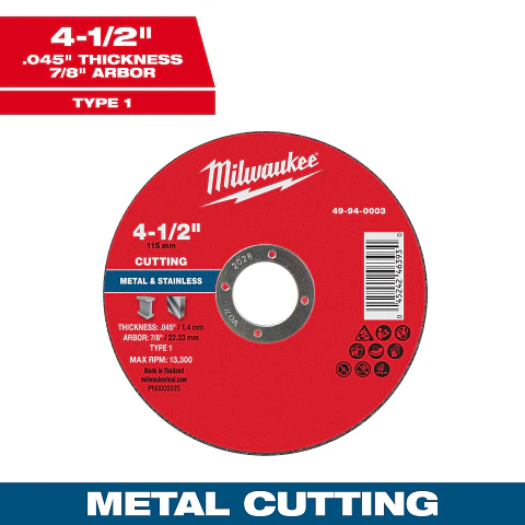 Disco de Corte Metal Milwaukee 4-1/2" x 0.045" x 7/8" 49-94-0003