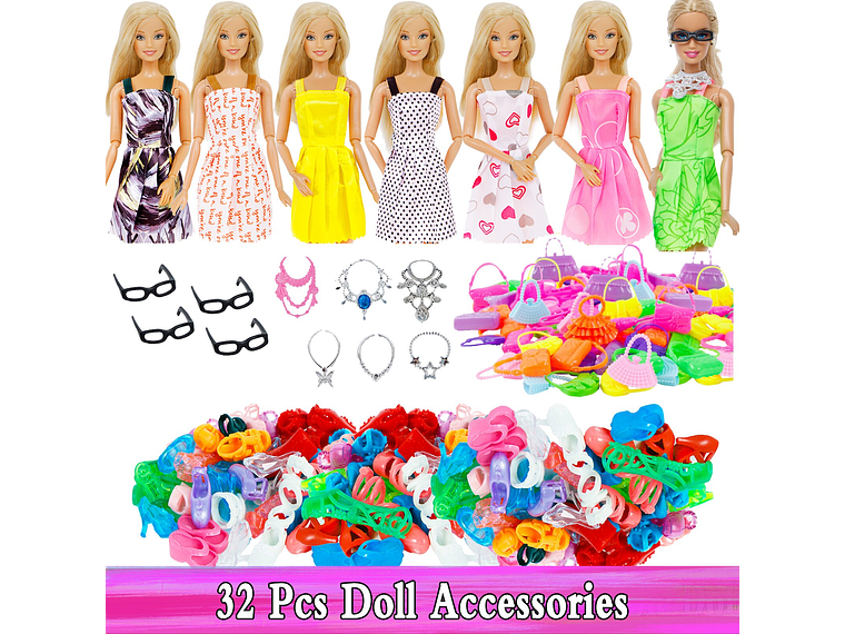 Set 32 Piezas Accesorios Ropa Moda Fashions Para Muñecas Barbie de 30 cm Altura 2