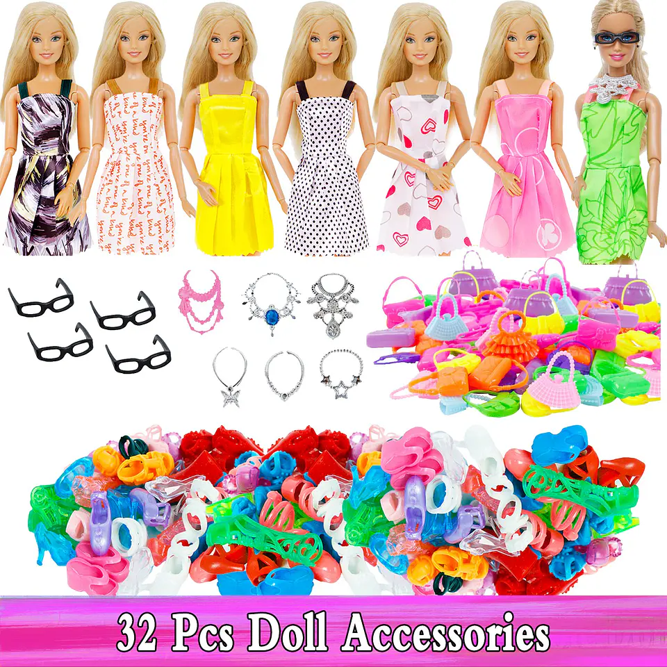 Set 32 Piezas Accesorios Ropa Moda Fashions Para Muñecas Barbie de 30 cm Altura 2