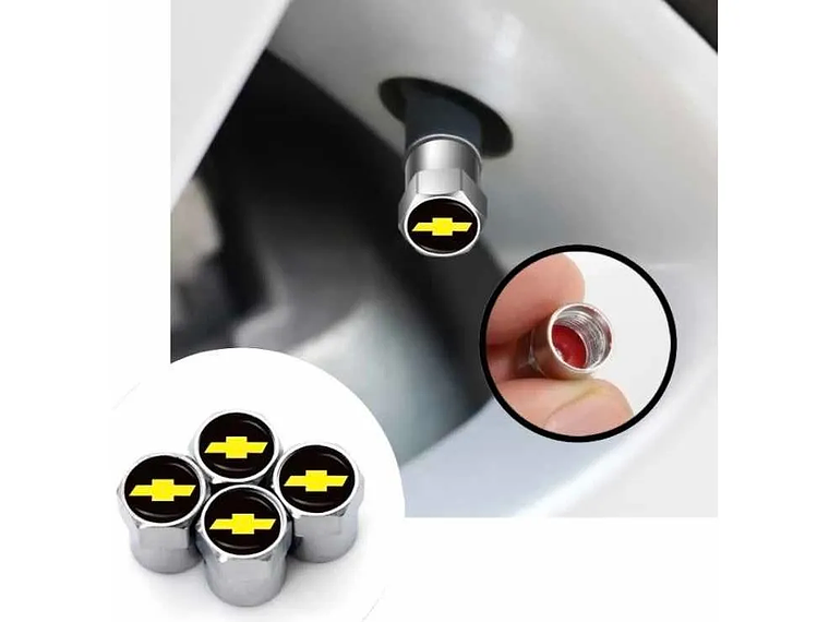 Set X4 Tapas Válvulas Metálicas Aire Ruedas Para Chevrolet 2