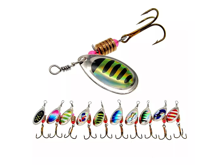 Pack 10 Cucharillas N2 Señuelos Pesca Cuchara Spinner más Caja  2