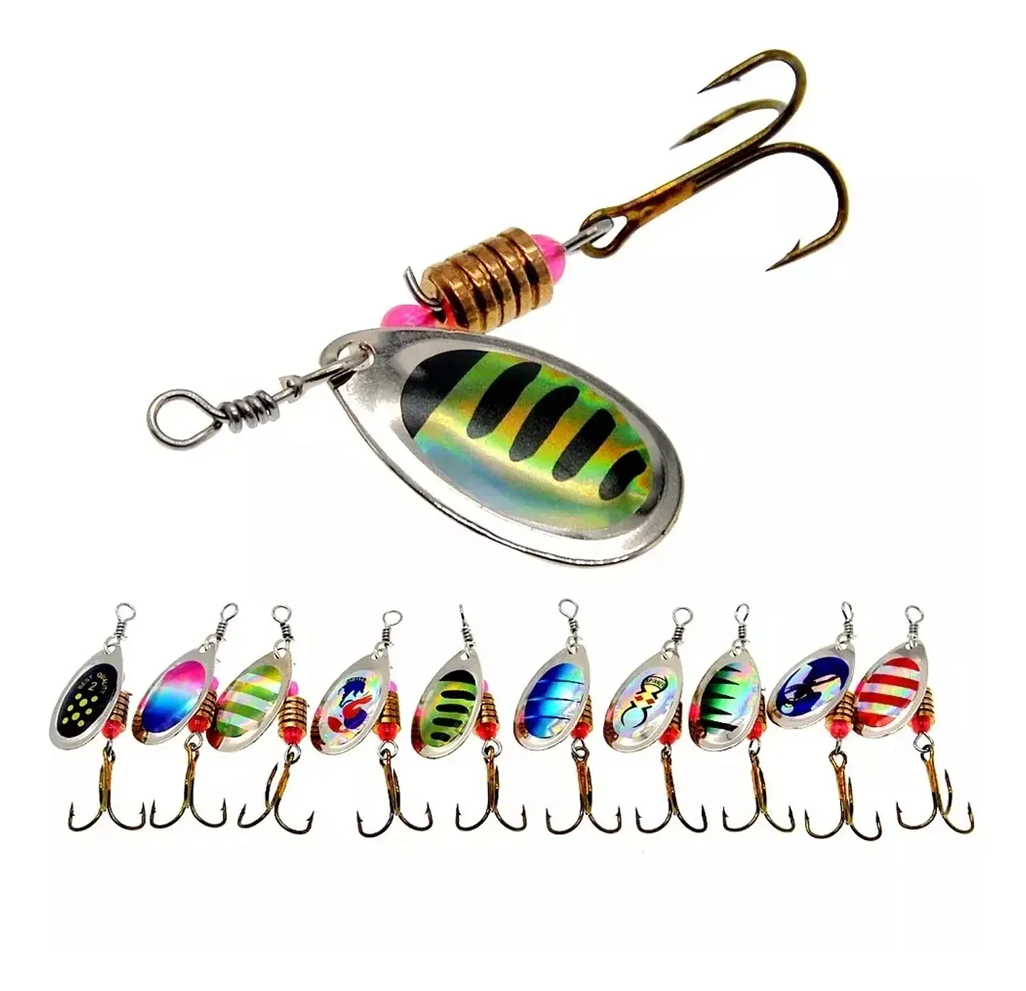 Pack 10 Cucharillas N2 Señuelos Pesca Cuchara Spinner más Caja  2