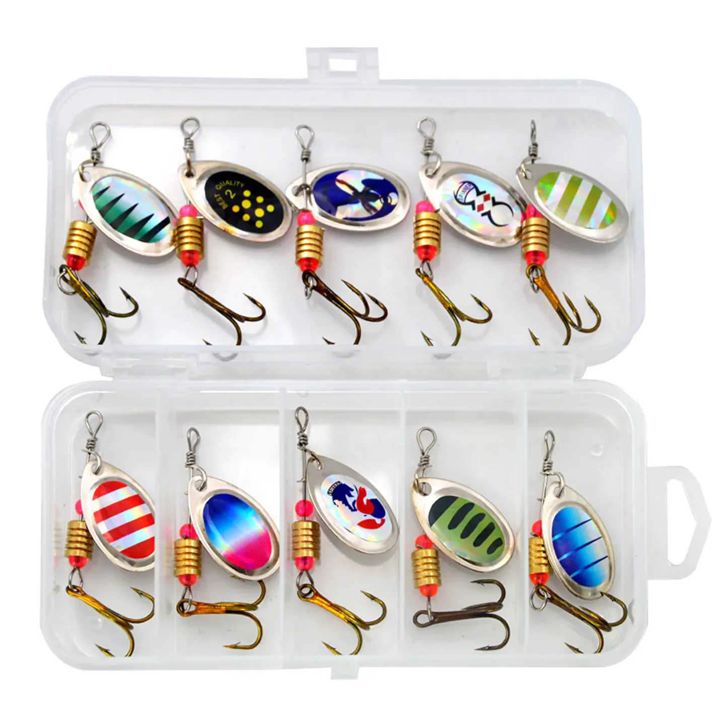 Pack 10 Cucharillas N2 Señuelos Pesca Cuchara Spinner más Caja  1