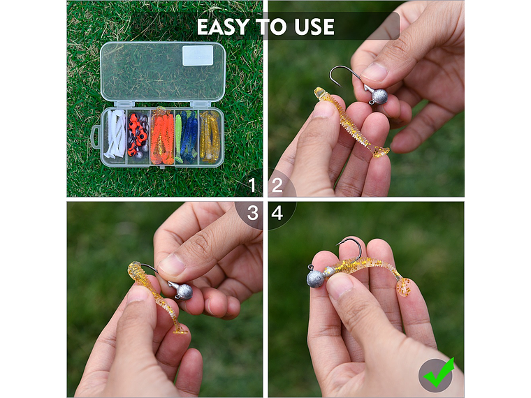 Kit 40 Piezas Pesca Señuelos Vinilo Anzuelo Cabeza Plomada modelo B 2