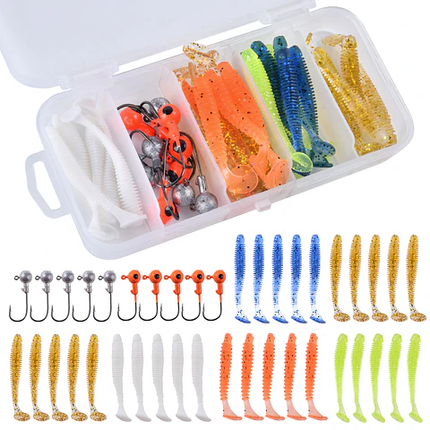 Kit 40 Piezas Pesca Señuelos Vinilo Anzuelo Cabeza Plomada modelo B