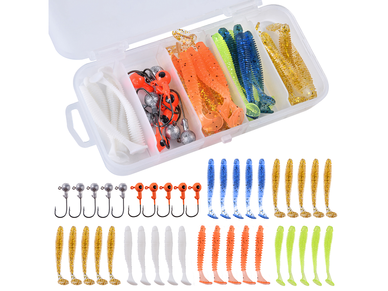 Kit 40 Piezas Pesca Señuelos Vinilo Anzuelo Cabeza Plomada modelo B 1
