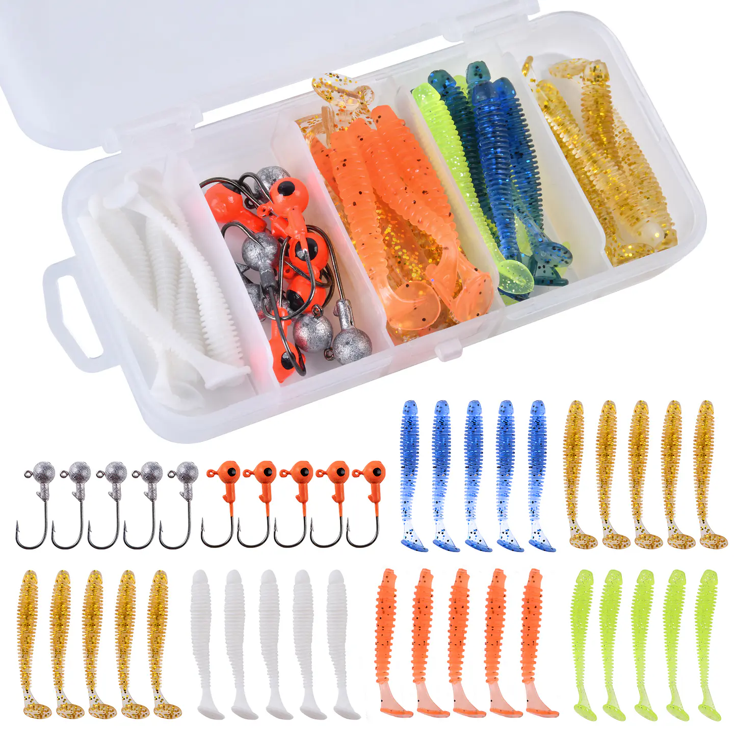 Kit 40 Piezas Pesca Señuelos Vinilo Anzuelo Cabeza Plomada modelo B 1