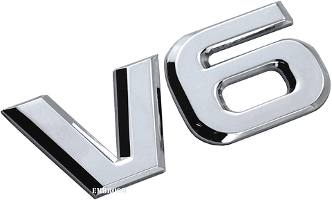 Logo Emblema V6 Multimarca Metálico 8.9x3.2cm 