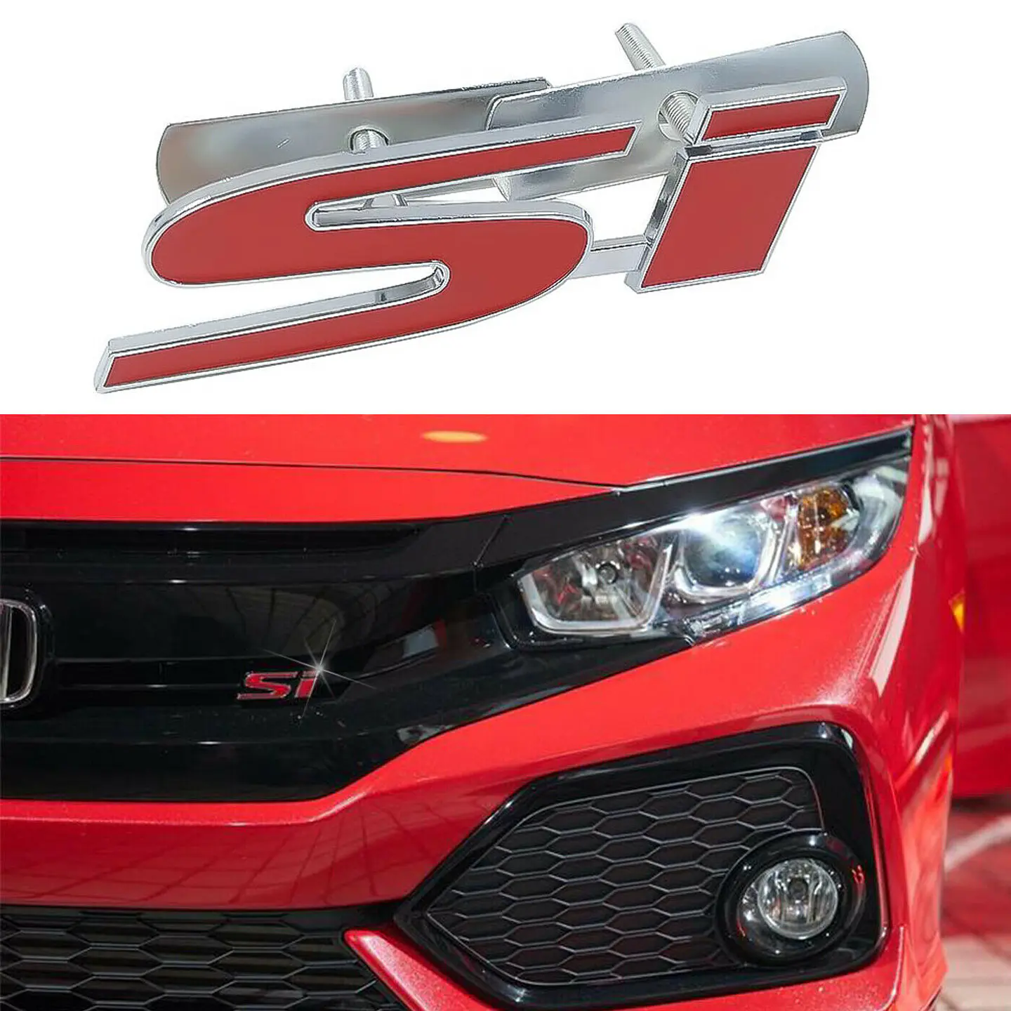 Logo Parrilla Emblema Si Frontal Para Honda 9.9x2.7cm Rojo 3