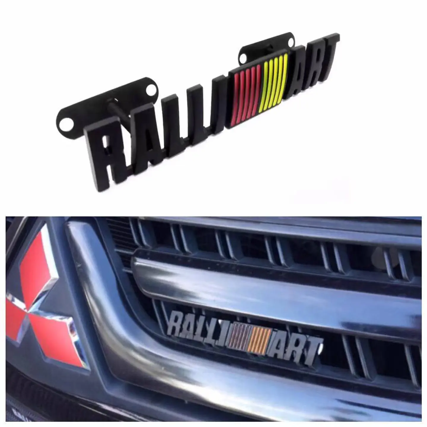 Logo Emblema Frontal Para Mitsubishi Ralliart 12.8x2.4cm Negro 1