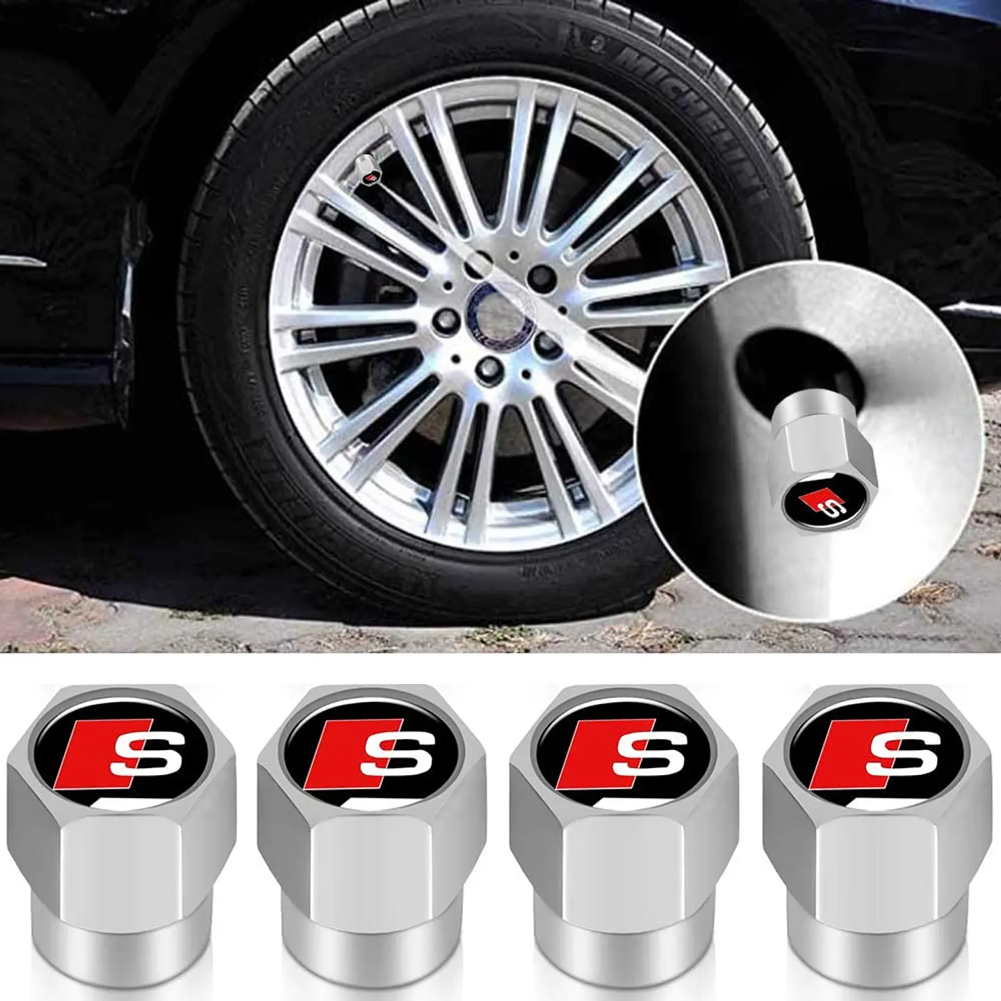Set X4 Tapas Válvulas Metálicas Aire Ruedas Para Audi Sline 3